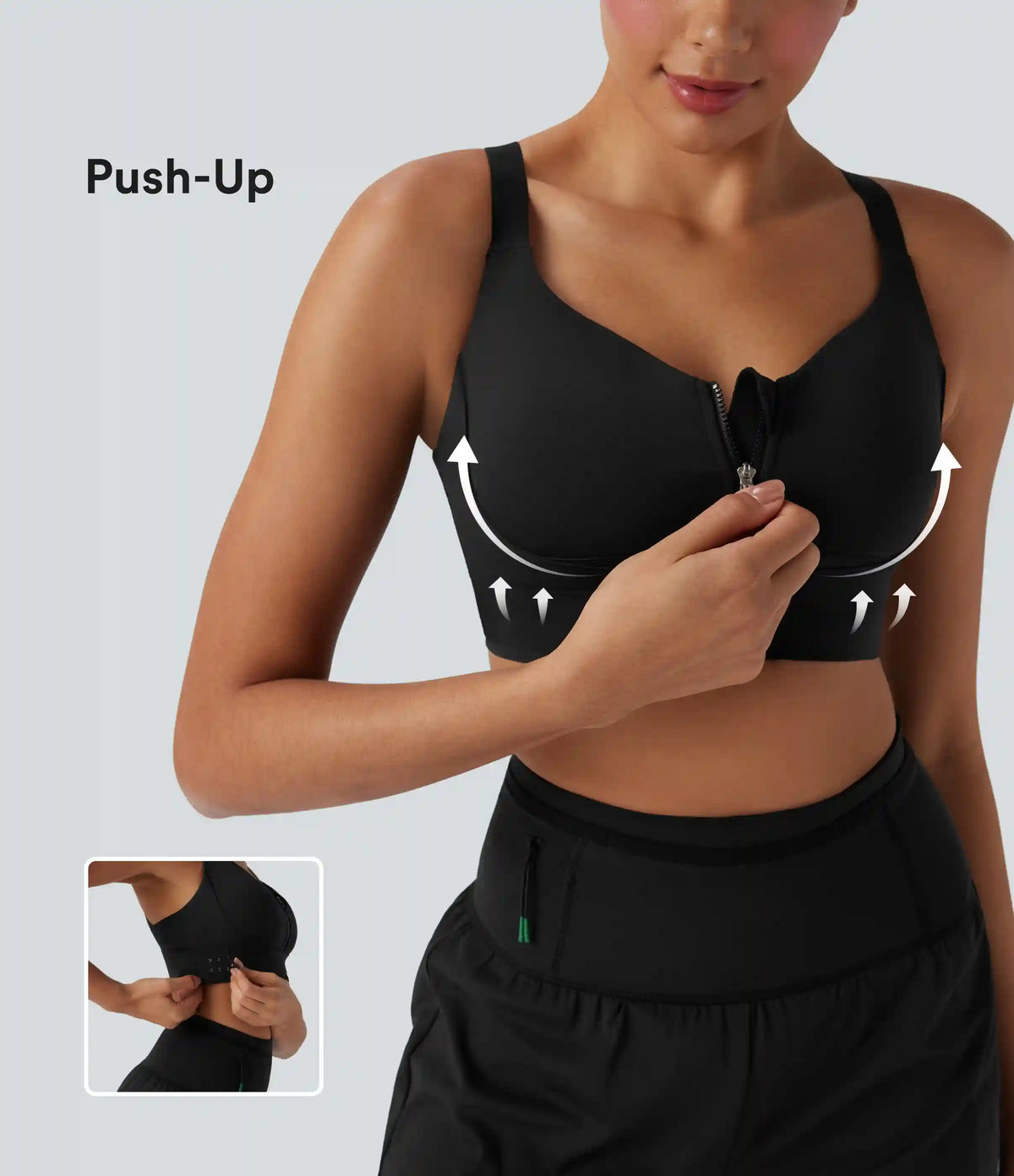 SpeedWave™ Medium Support Push Up Zipper Adjustable Buckle Quick Dry Running Sports Bra