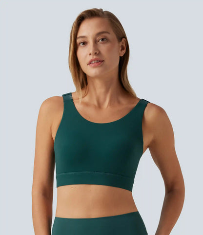 Halara UltraSculpt™ Medium Support Round Neck Contrast Mesh Running Sports Bra with Built-in Bra