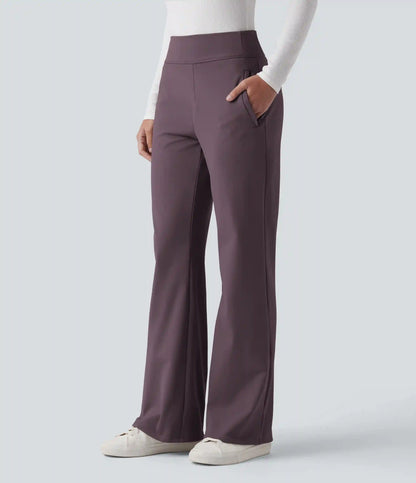 Mid Rise Fleece Work Flare Pants with Zip Pockets