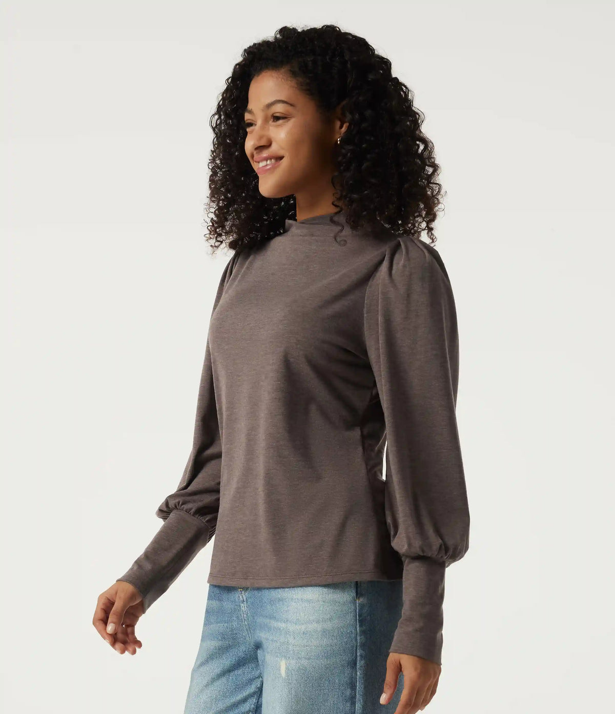 Mock Neck Long Sleeve Relaxed Casual Top