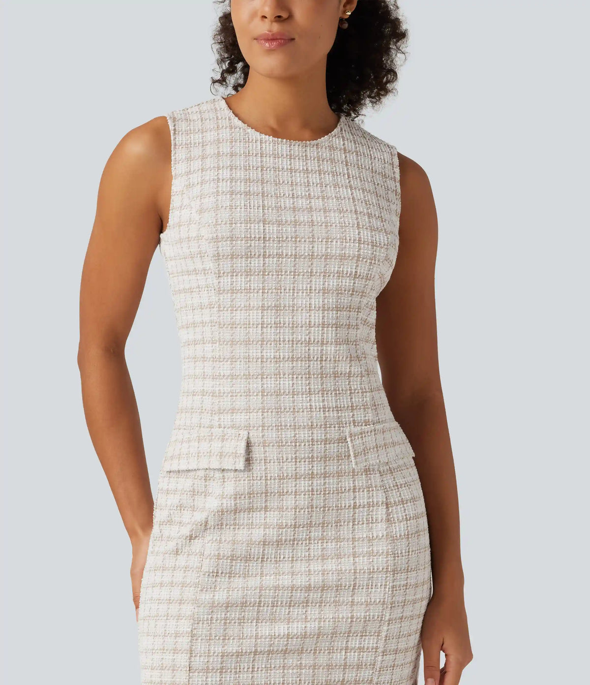 Round Neck Sleeveless Plaid Work Mini Dress