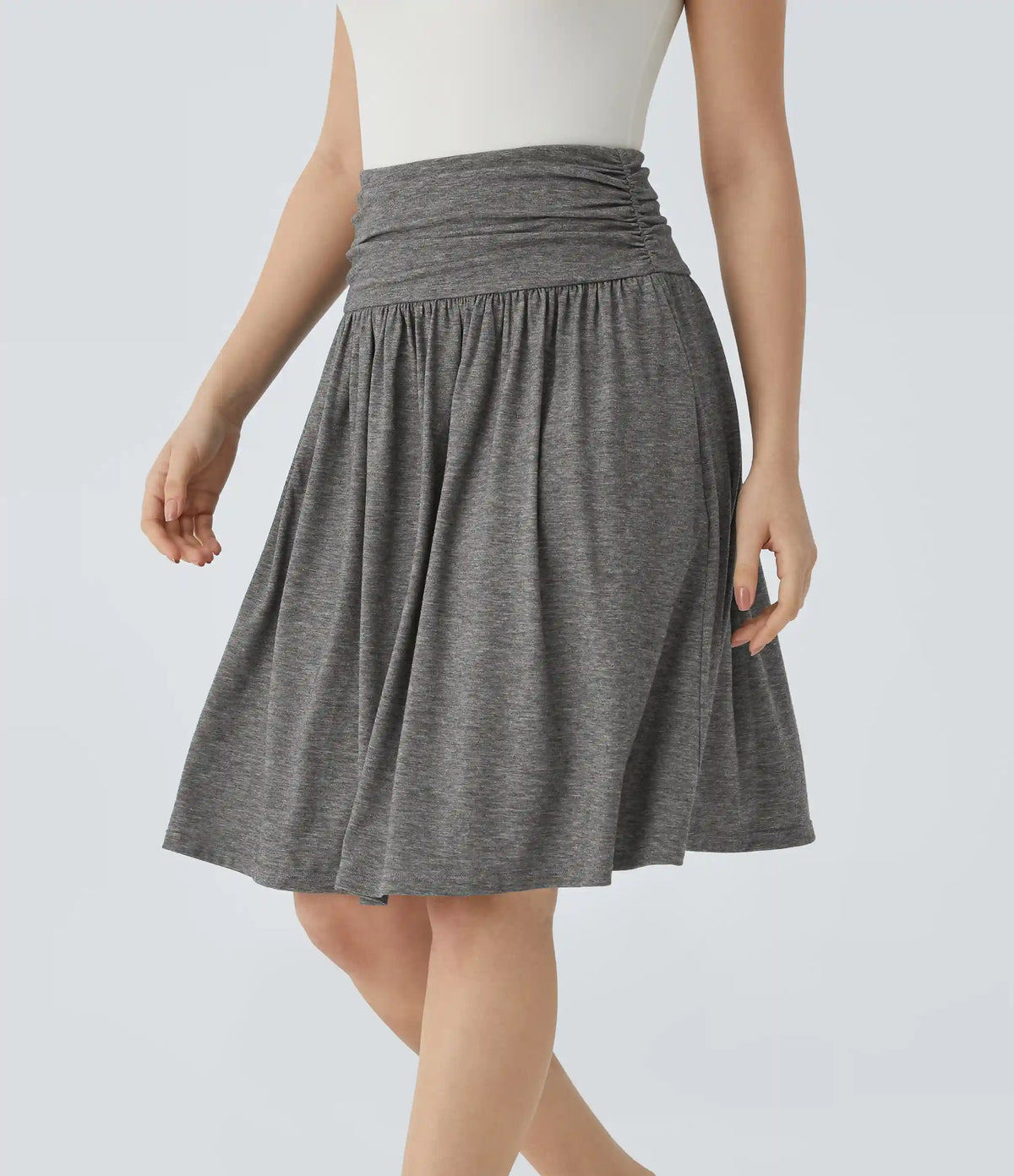 High Waisted Ruched Pocket Flowy Skirt