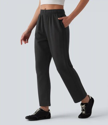Mid Rise Inner Drawstring Tapered Casual Cotton Sweatpants with Pockets