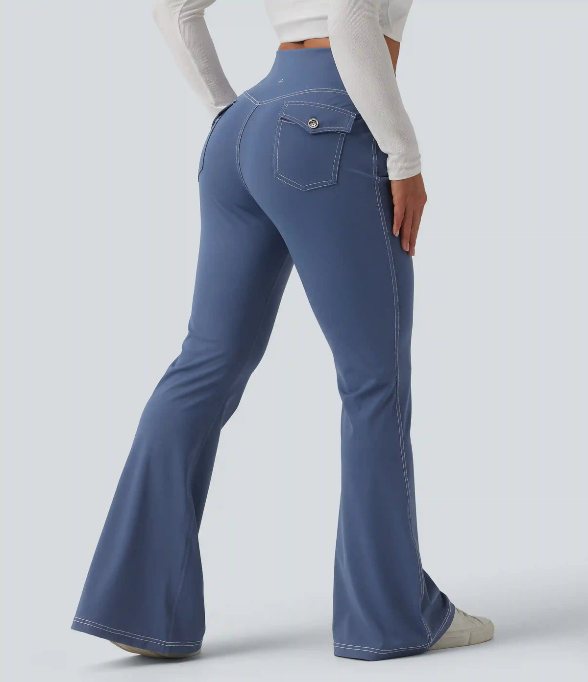 Mid Rise Crossover Super Flare Casual Leggings with Pockets