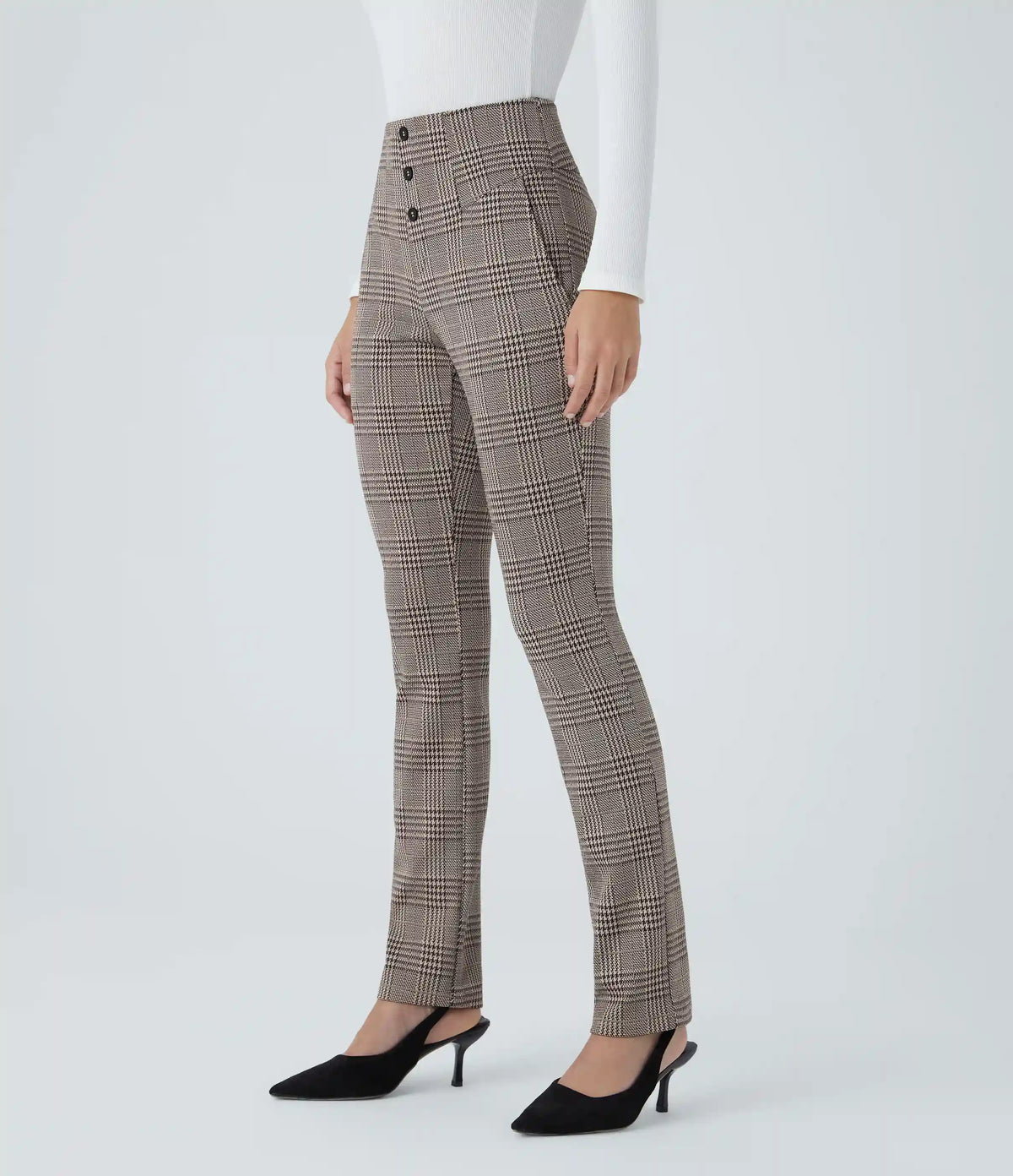 Halara Flex™ High Waisted Houndstooth Plaid Skinny Work Pants with Pockets