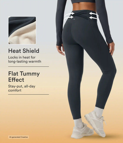 Halara Ultrasculpt™ Extra Heat High Waisted Tummy Control Crossover Back Fleece Running Leggings with Pockets
