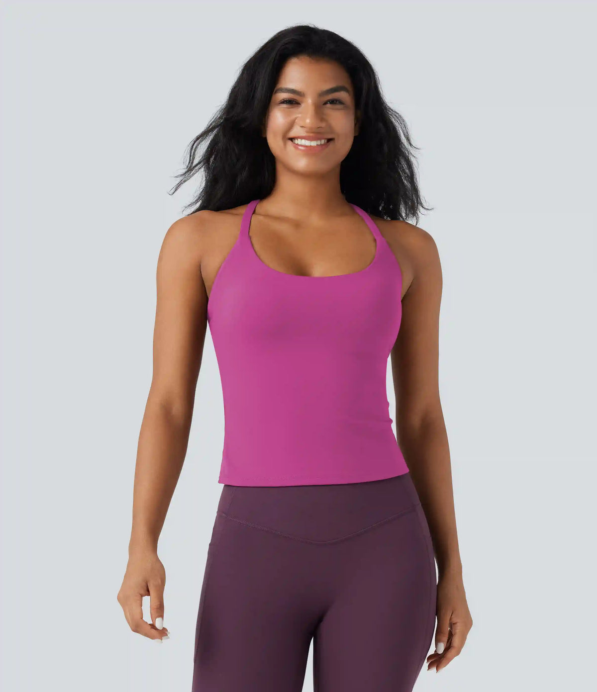 Scoop Neck Crisscross Back Crossover Hem Yoga Cami Top
