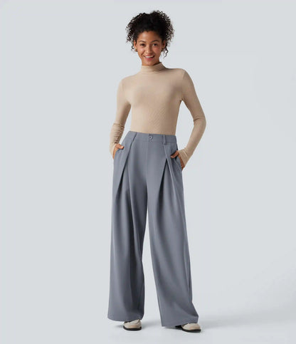 High-waisted Work Wide-leg Pants with Pockets
