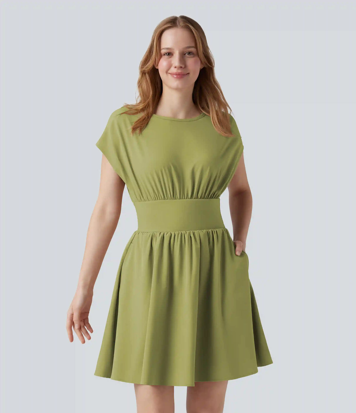 Breezeful™ Batwing Short Sleeve Flowy Quick Dry Mini Work Dress with Pockets