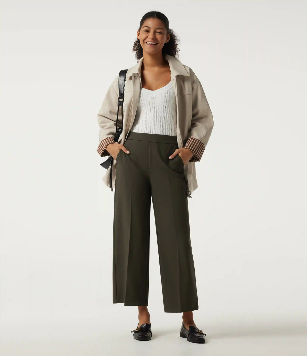 Mid Rise Straight Leg Work Pants with Pockets