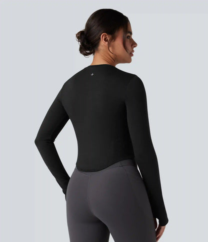 OneForm Seamless Flow Round Neck Long Sleeve Thumb Hole Curved Hem Yoga Sports Top