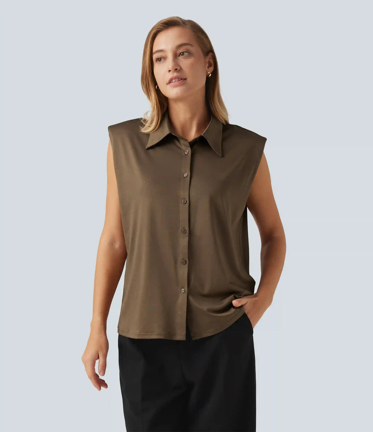 Sleeveless Button Up Boxy Work Shirt