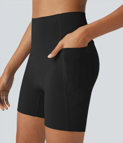 SpeedWave™ High Waisted Antislip Tummy Control Quick Dry Cycling Chamois Padded Biker Shorts 5'' with Pockets