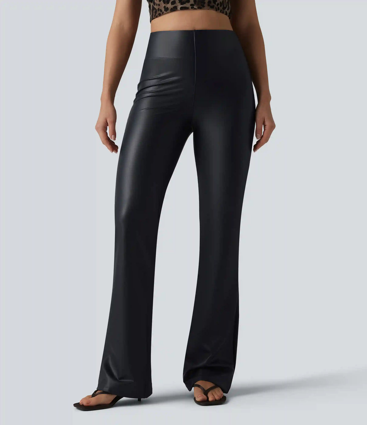High Waisted Bootcut Stretchy PU Casual Pants with Pockets