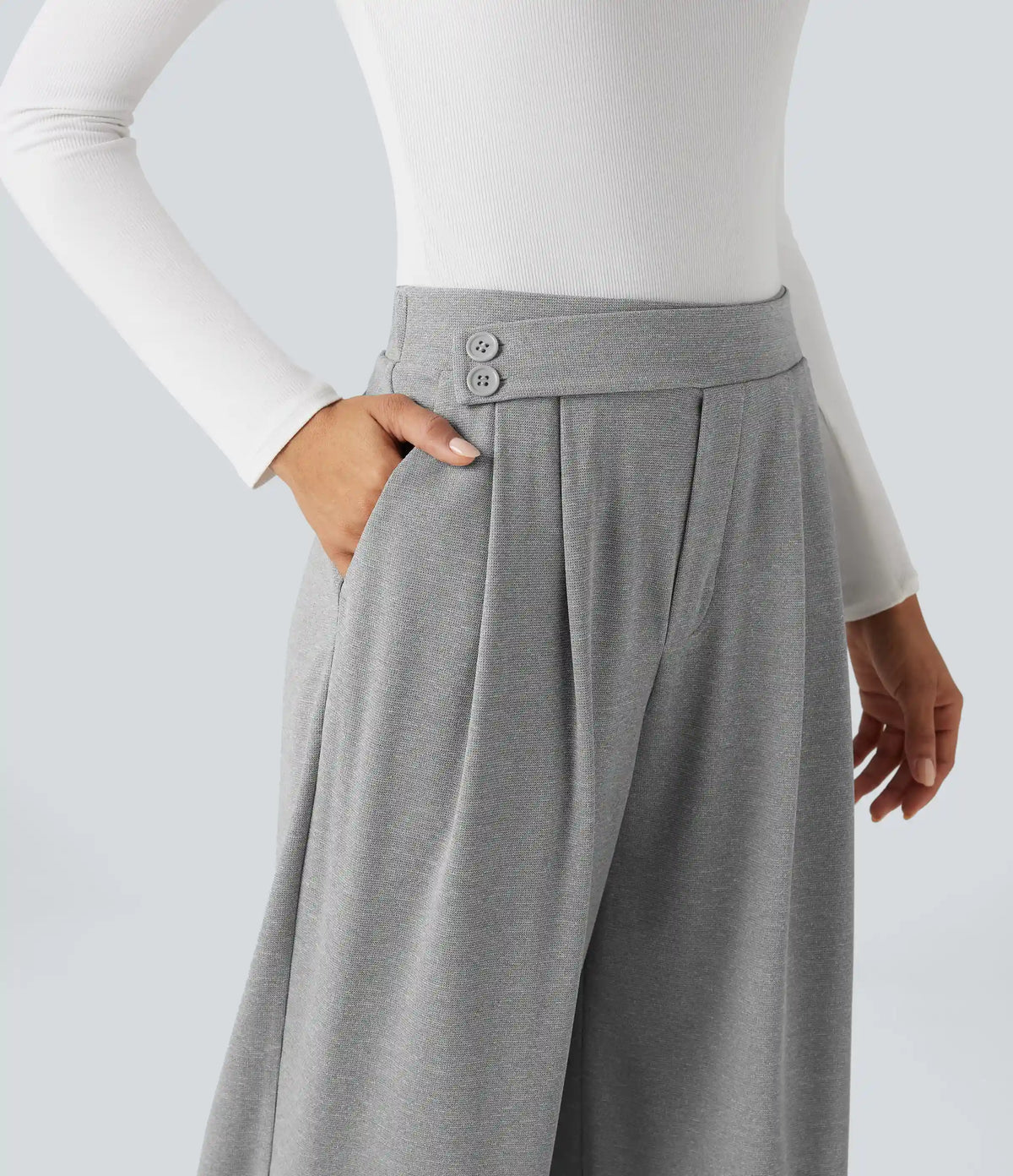 High Waisted Pocket Wide Leg Baggy Waffle Casual Pants
