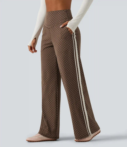 Halara UltraSculpt™ Flocked High Waisted V Shaped Tummy Control Straight Leg Polka Dot Yoga Pants with Pockets