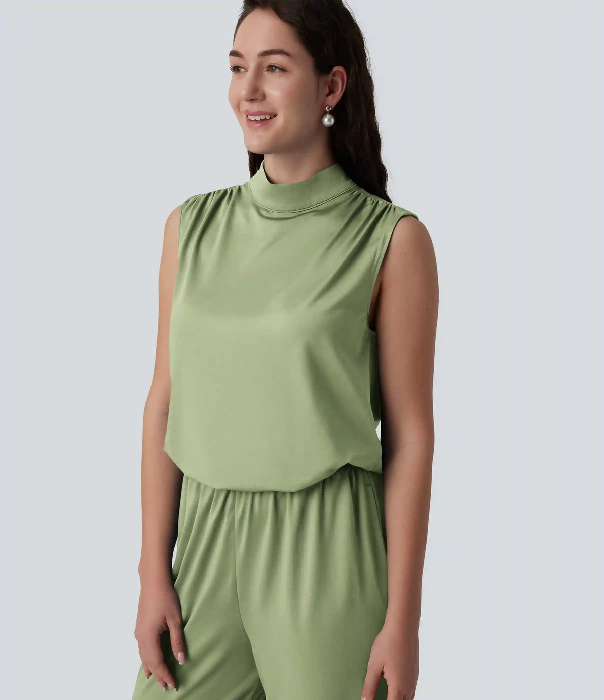Stand Collar Sleeveless Straight Leg Bridesmaid And Wedding Guest Jumpsuit with Pockets-Easy Peezy