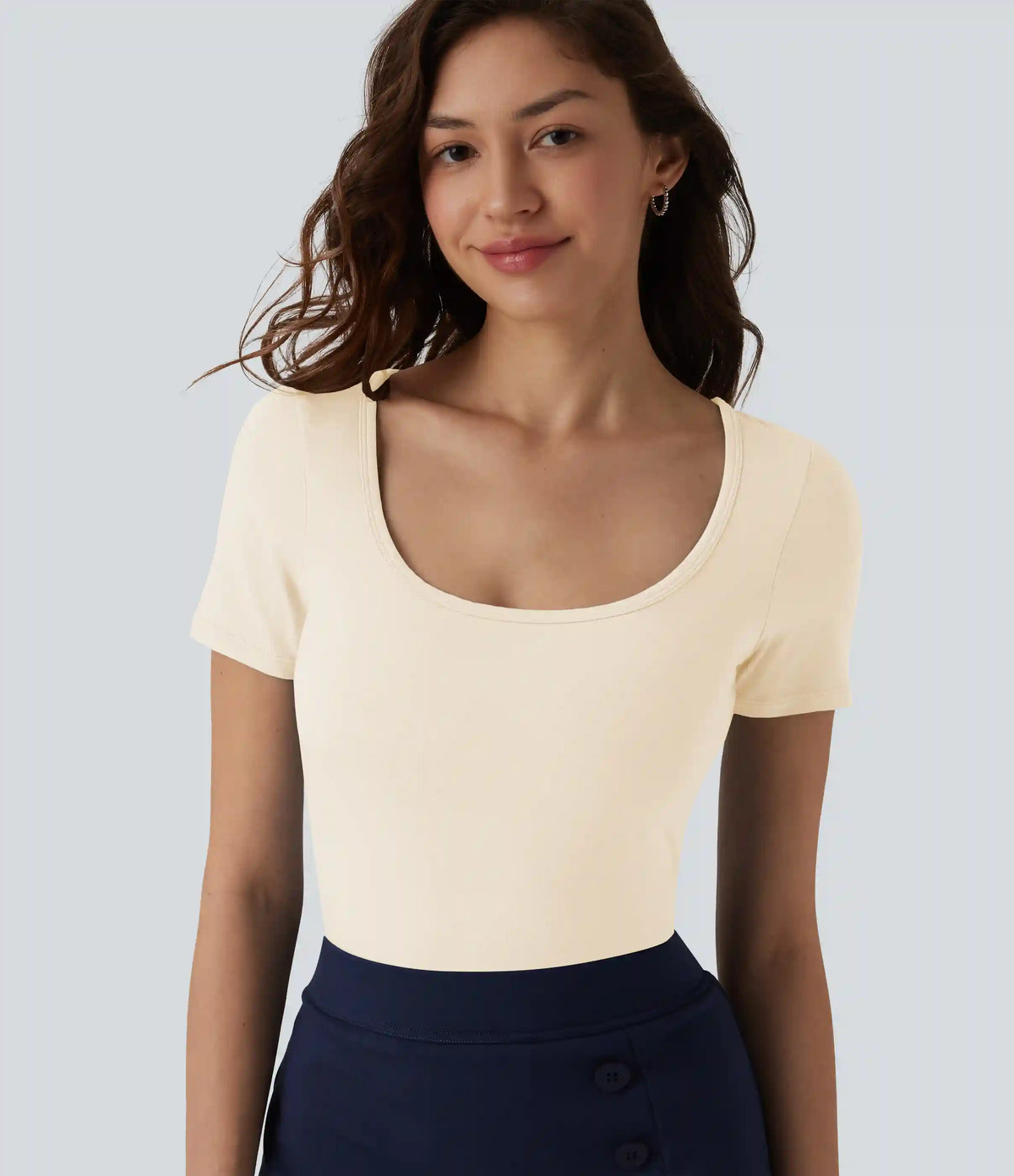 U Neck Short Sleeve Snap Skinny Work Bodysuit