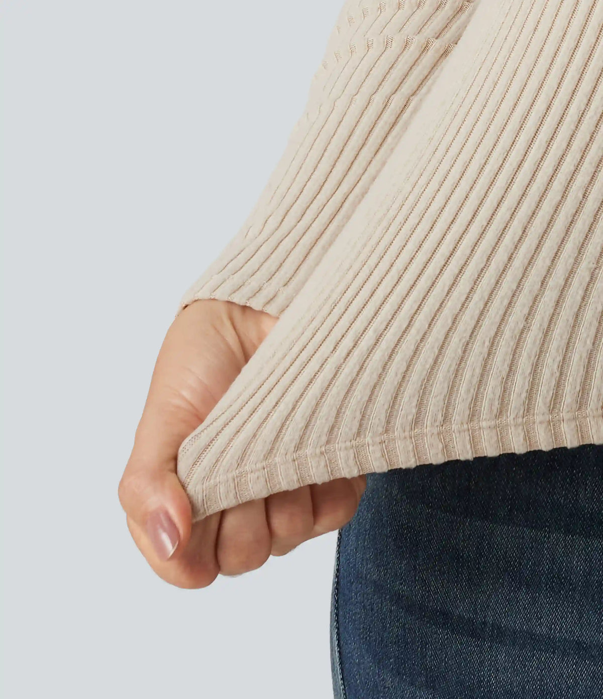 Ribbed Knit Square Neck Long Sleeve Casual Top