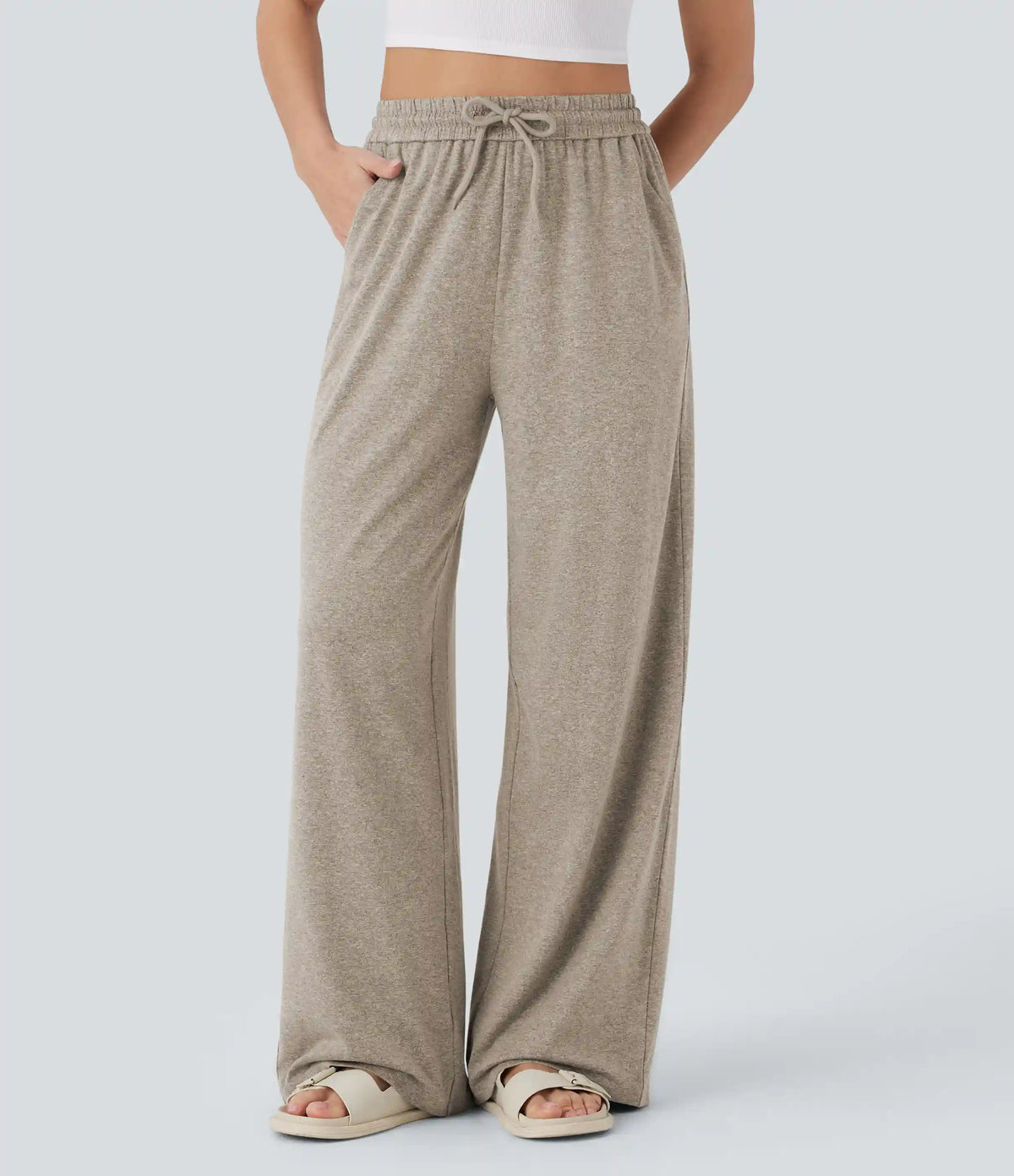 High Waisted Drawstring Pocket Wide Leg Baggy Casual Pants