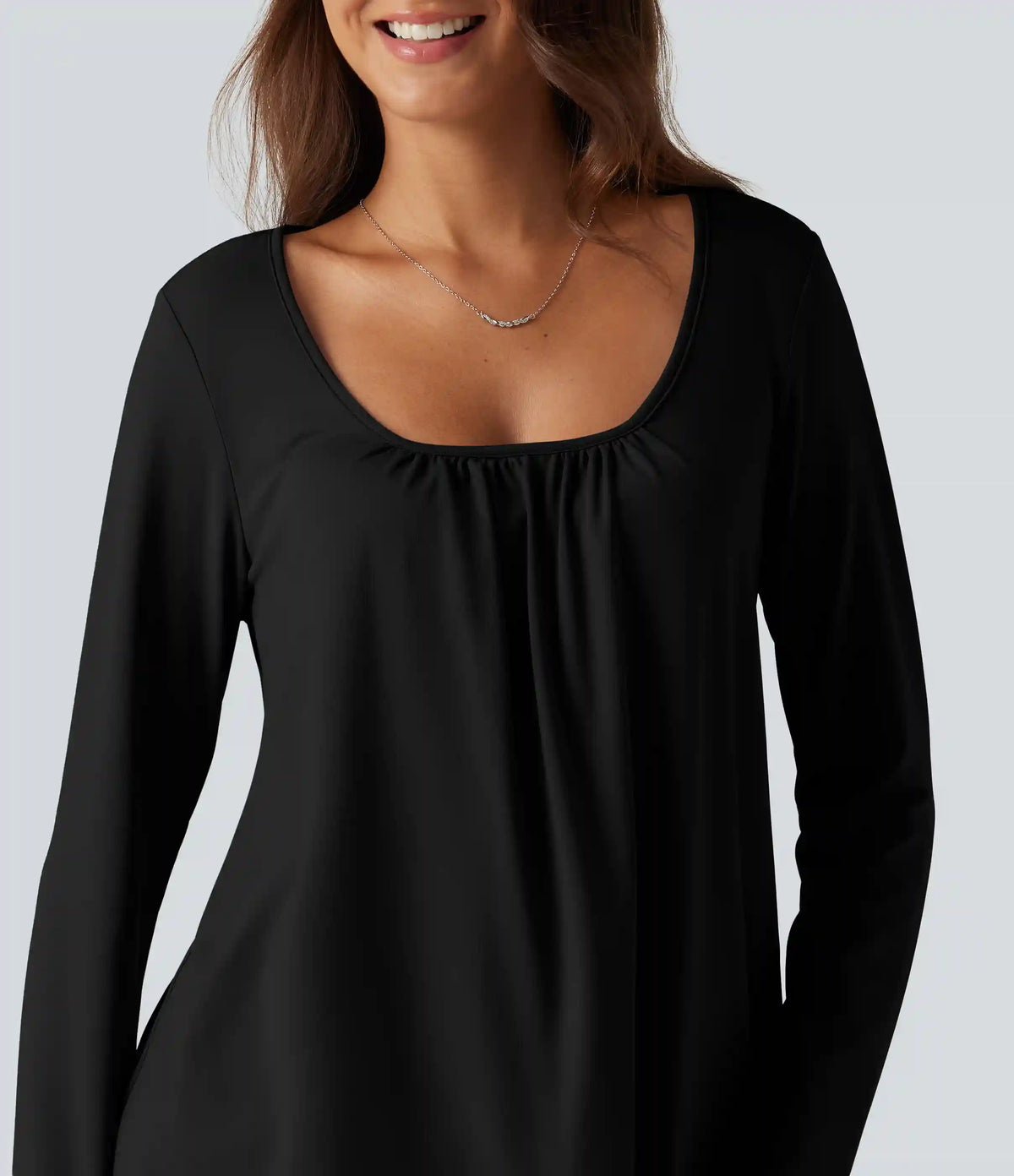 Scoop Neck Long Sleeve Ruched Casual T-Shirt