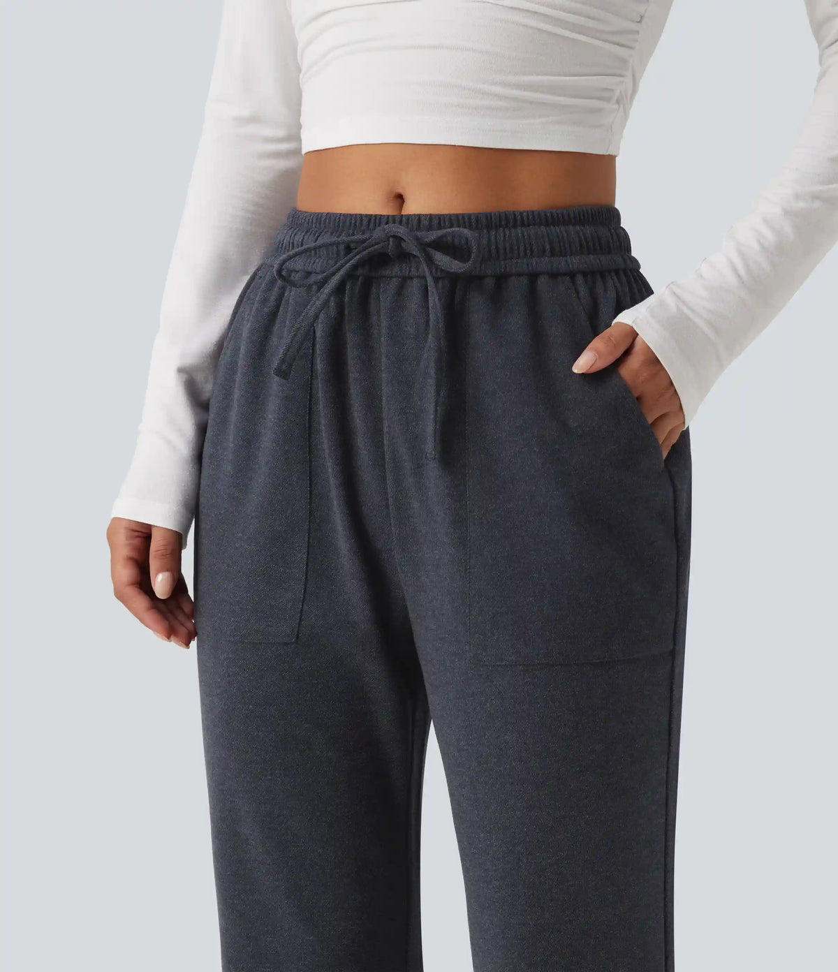 Mid Rise Drawstring Bootcut Work Pants with Pockets