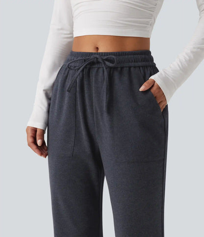 Mid Rise Drawstring Bootcut Work Pants with Pockets