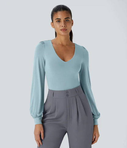 V Neck Long Sleeve Work Bodysuit