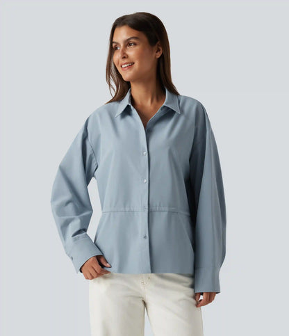 Long Sleeve Ruched Drawstring Casual Shirt