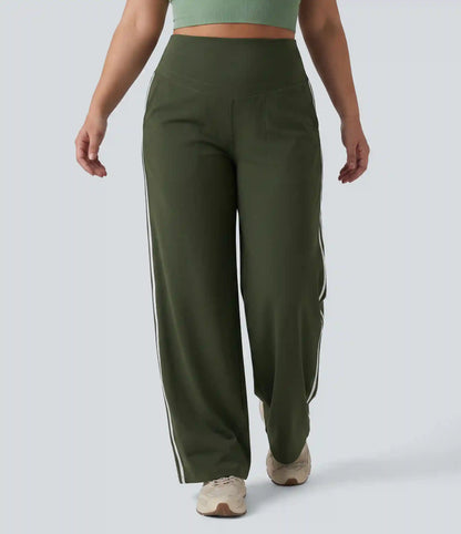 Plus Size Halara UltraSculpt™ High Waisted Tummy Control Color Block Stripes Yoga Baggy Pants with Pockets
