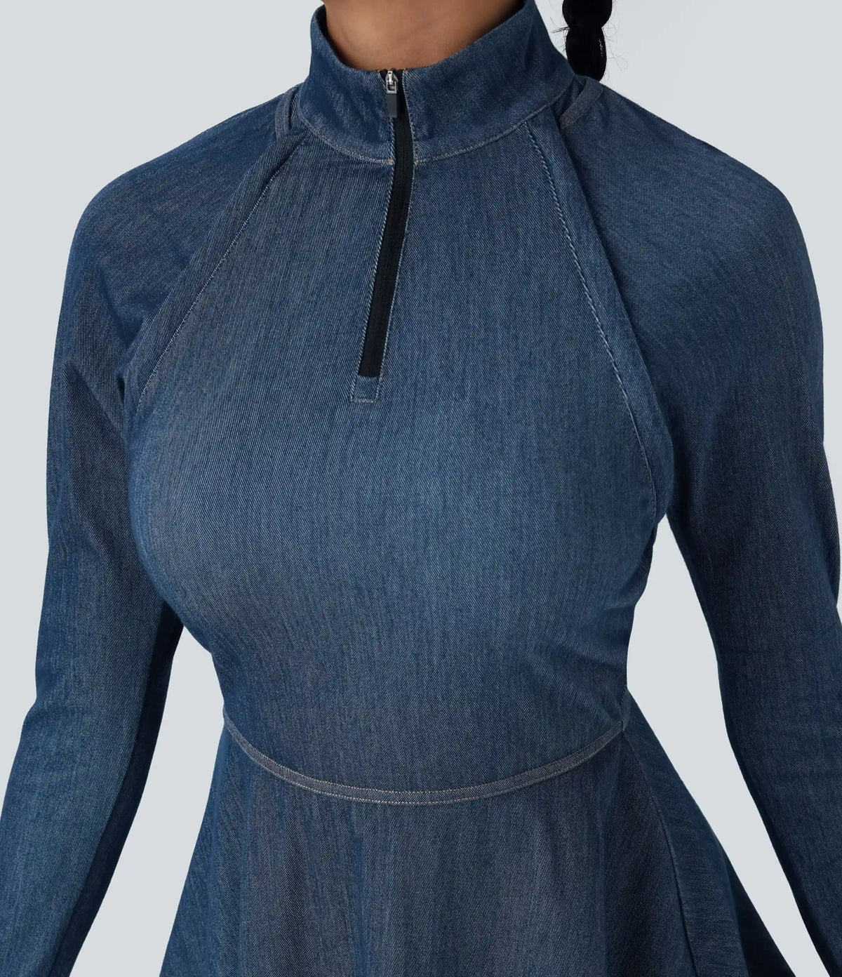 Halara Flex™ Zipper Removable Sleeve Thumb Hole Flare Mini InstantCool Washed Denim Tennis Active Dress