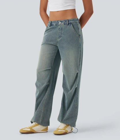 Halara Flex™ Low Rise Adjustable Drawcord Stretchy Knit Casual Parachute Jeans with Multiple Pockets