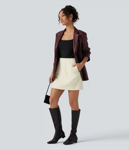 High Waisted A-Line 2-in-1 Teddy Mini Casual Skirt with Pockets