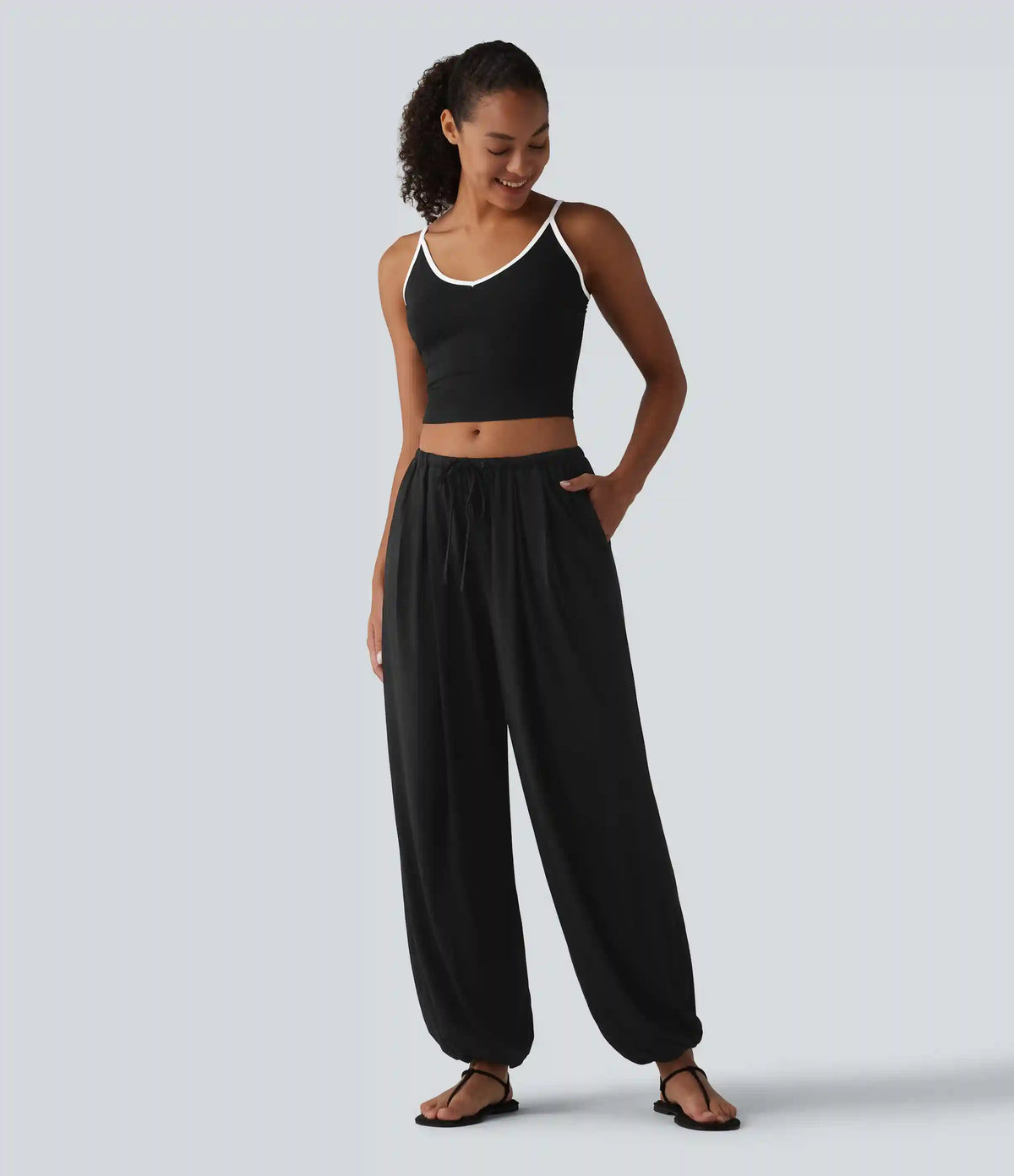Mid Rise Drawstring Casual Balloon Joggers with Pockets