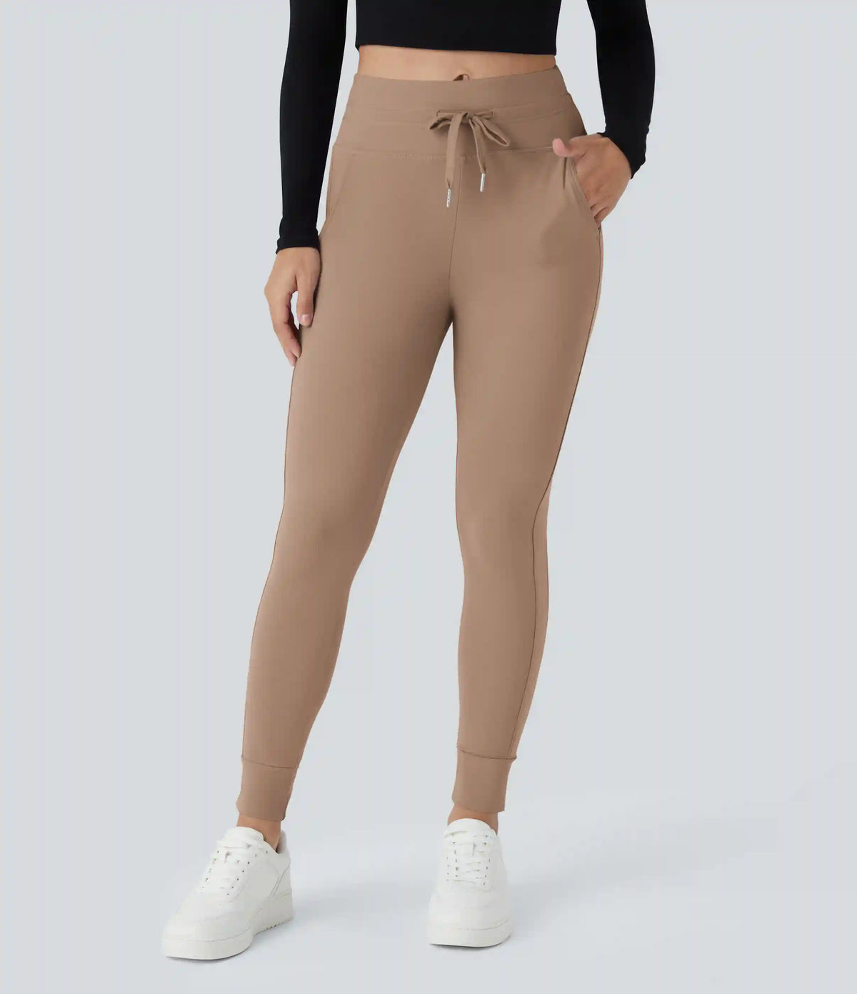 SoftlyZero™ Plush High Waisted Drawstring Pocket Plain Full Length Joggers