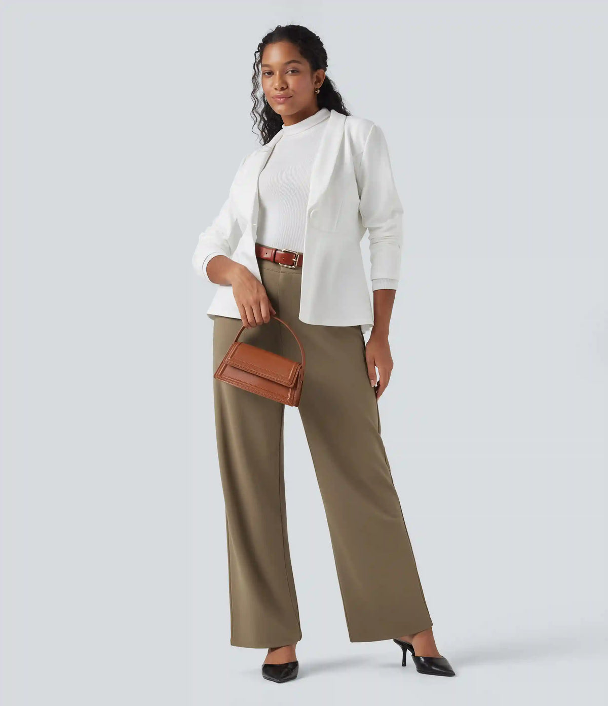 High Waisted Straight Leg Work Pants with Pockets