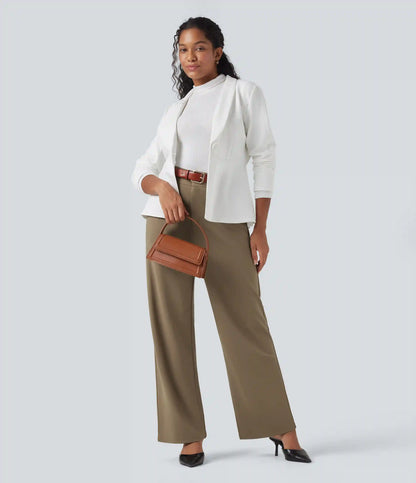 High Waisted Straight Leg Work Pants with Pockets