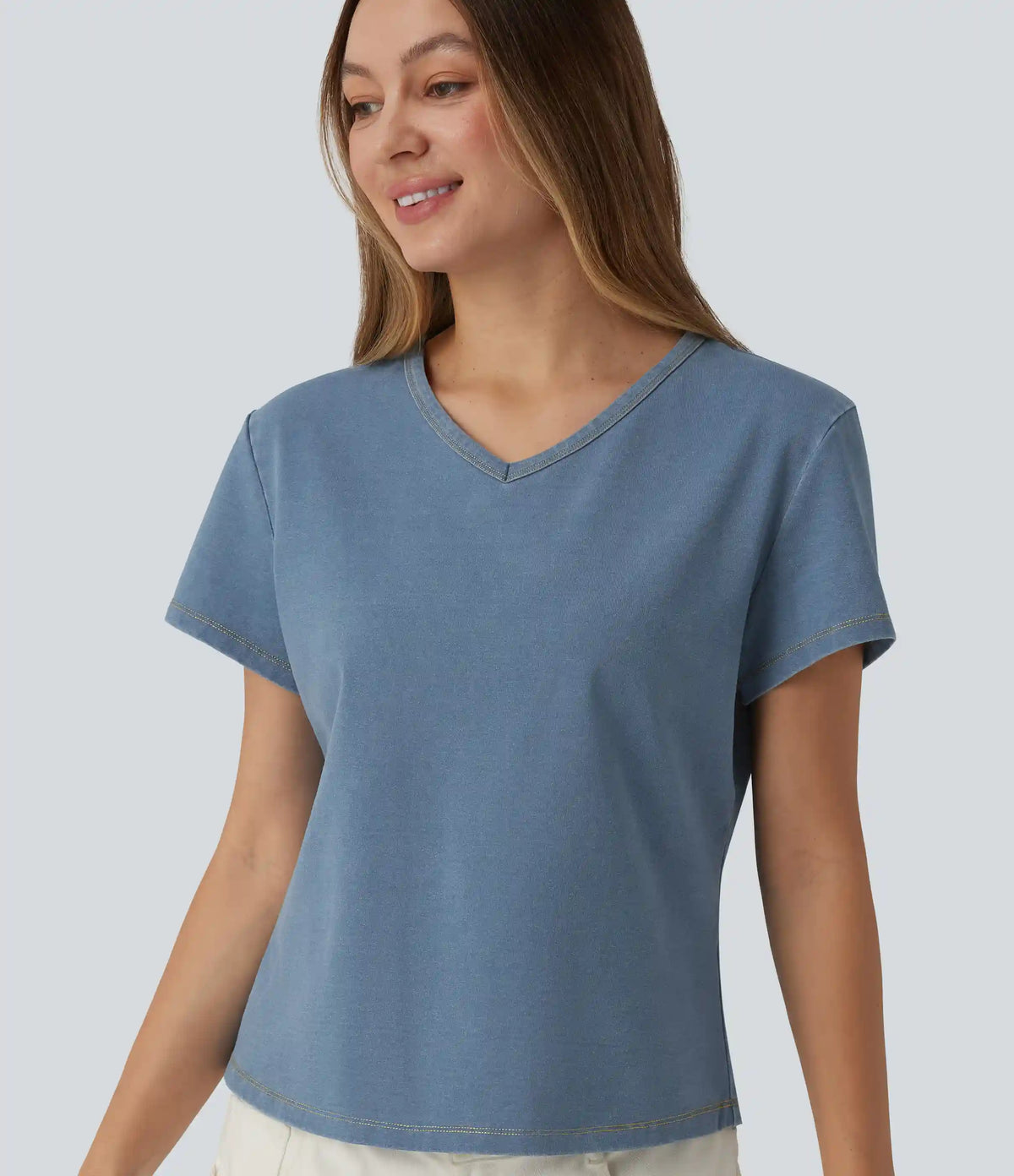 Halara Flex™ V Neck Short Sleeve Denim Casual T-Shirt