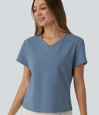 Halara Flex™ V Neck Short Sleeve Denim Casual T-Shirt