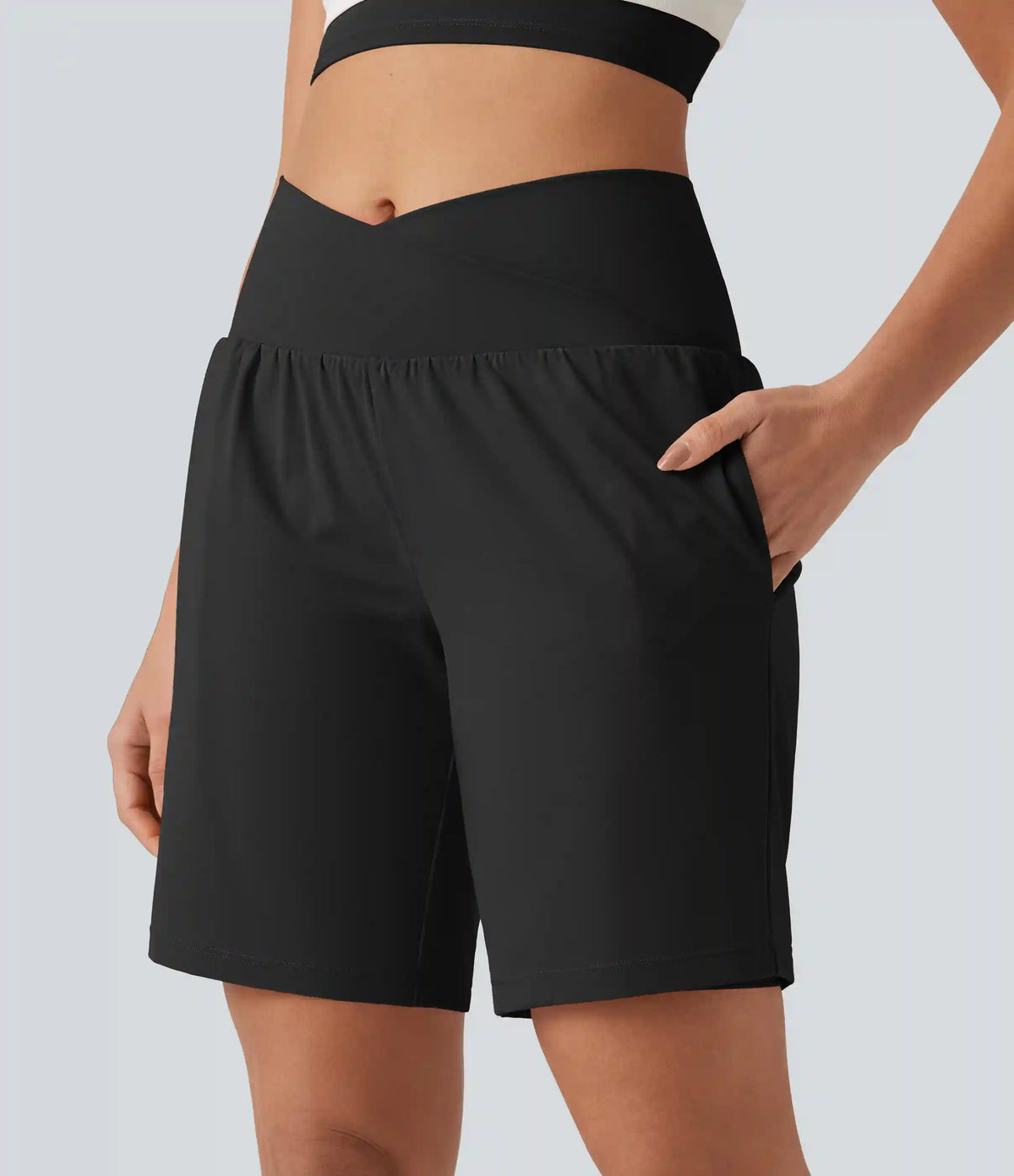SoftlyZero™ Airy Crossover High Waisted 2-in-1 InstantCool Yoga Shorts 9'' with Pockets