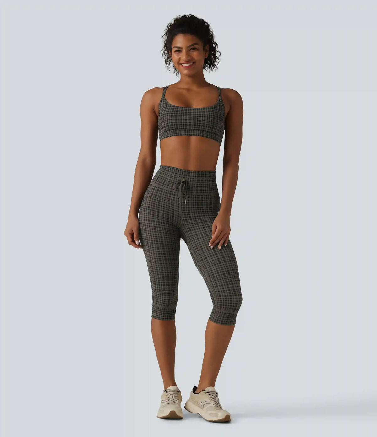 Halara UltraSculpt™ Check Plaid Print High Waisted Drawstring Yoga Pedal Pushers Leggings with Pockets