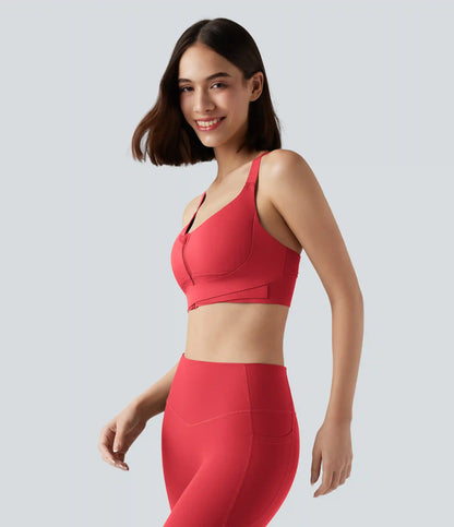 SpeedWave™ Medium Support Push Up Zipper Adjustable Buckle Quick Dry Running Sports Bra