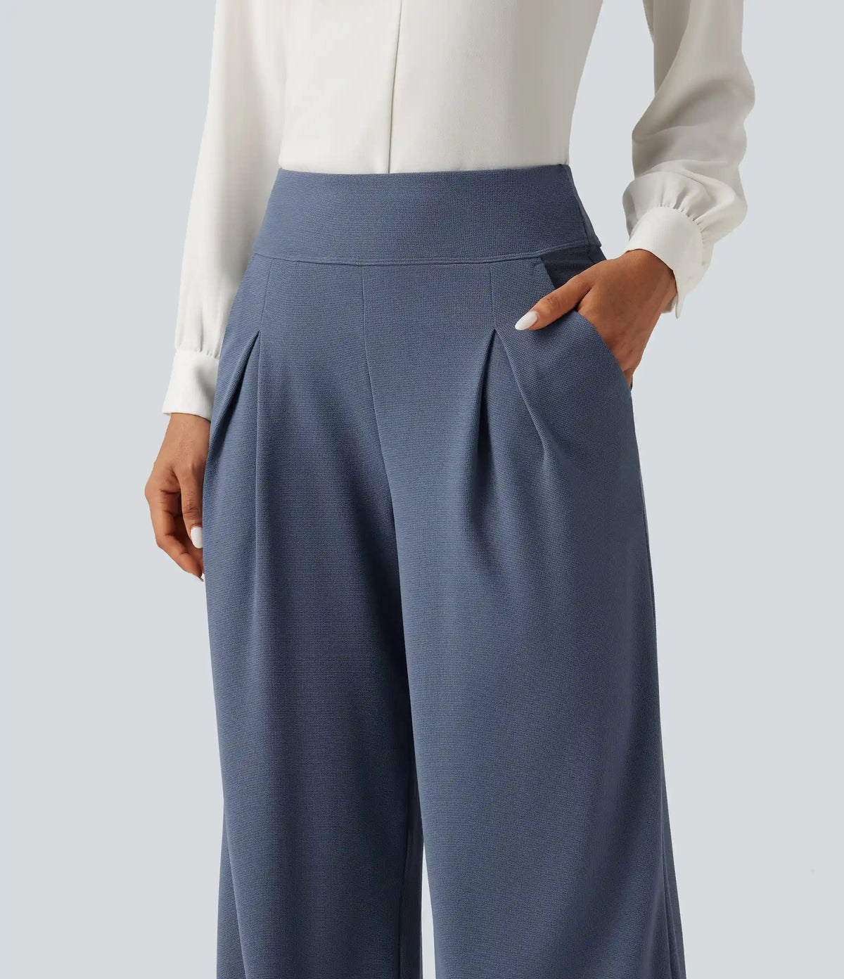 High Waisted Wide Leg Waffle Work Pants with Pockets