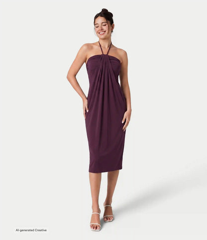 Halter Tie Back Midi Dress with Pockets