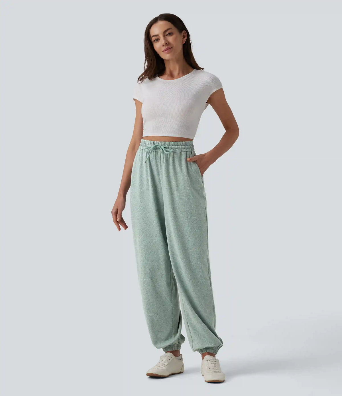 High Waisted Drawstring Wide Leg Casual Joggers with Pockets