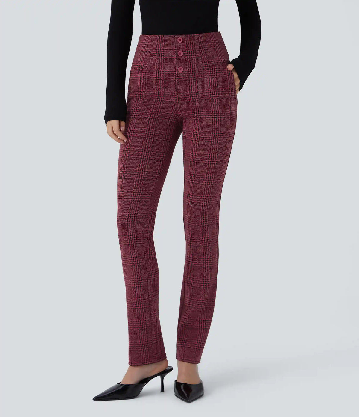 Halara Flex™ High Waisted Houndstooth Plaid Skinny Work Pants with Pockets