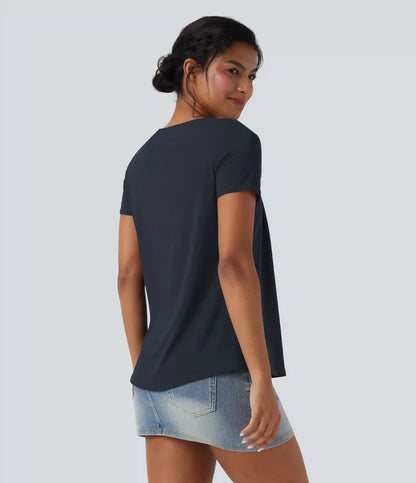 Square Neck Short Sleeve Casual Blouse