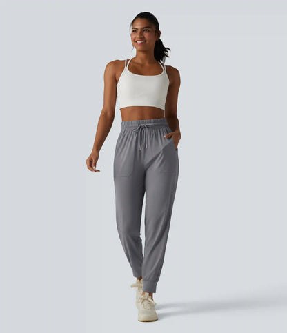 High Waisted Drawstring InstantCool Workout Joggers with Pockets-UPF50+