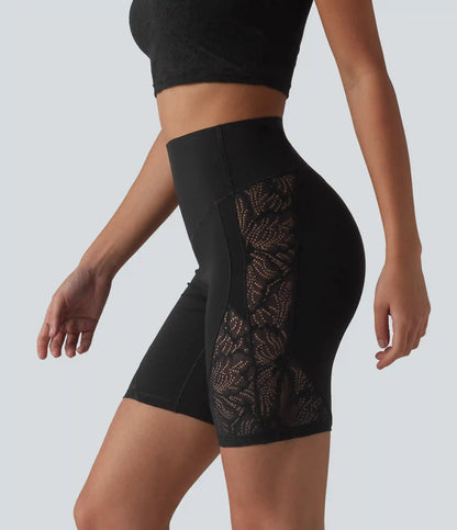Halara UltraSculpt™ High Waisted Tummy Control Contrast Lace Yoga Biker Shorts 7'' with Pocket