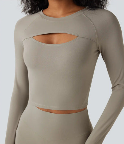 SoftlyZero™ QuickDry Cut Out Long Sleeve Thumb Hole Cropped Yoga Sports Top